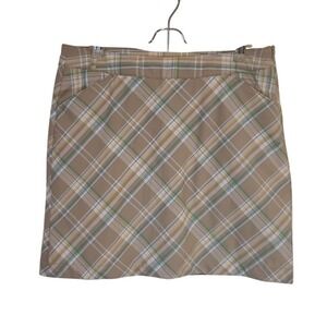 Callaway Women's Golf Skort Skirt Beige‎ Blue Green Plaid Size 10 Logo Pockets